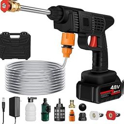Cordless Portable Wireless Pressure Washer Gun 48V 12000mah High Pressure Water Gun for Car Wash Bike Washing Cleaning| Adjustable Nozzle and 5M Hose Pipe (Black 1)-picture-11