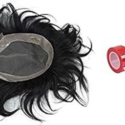 AHS Front Lace Hair Patch Natural Human Hair Wigs for Natural and Undetectable Full Head Hair wig,Toupee Non-Surgical Hair Replacement System for Men Fix with 4 snap Clips & 5 Meter Red Tape (8x6)-image-52