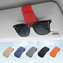 Sunglass Holder for Car Visor Sunglasses Clip Magnetic Leather Glasses Eyeglass Holder Interior Car Accessories for Woman Man - 2 Packs Red-image-47