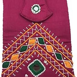 Handcrafted Banjara Cotton Saree Clutch Purse with Hook Embroidery Mobile Pouch Waist Clip Ladies Purse Gifts for Women - Pink-image-28