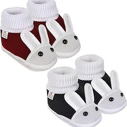 Unisex Set Of 2 Pair Baby Booties for 6 to 12 Months (Maroon,Black)-14