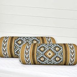 SkyKross Set of 2 Bolster Cover 100% Pure Cotton Geometric Printed Masand Cover for Sofa, Diwan, Bed, Living Room | Bolster Dewan Round Pillow Covers (Grey)-image-57