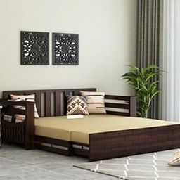 Solid Sheesham Wood Sofa Cum Bed Furniture Set with Storage and Cushions for Living Room,Bedroom,Drawing Hall (3-Person Sofa, Light Walnut Finish,Beige, Queen)-image-35