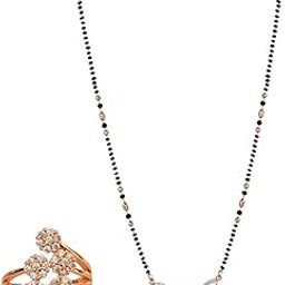 American Diamond Rose Gold Plated Designer Mangalsutra Pendant for Girls and Women (With Chain) (Style 1)-image-35