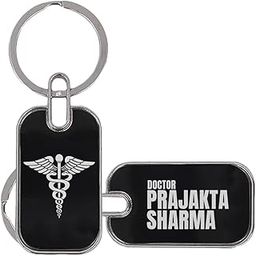 Premium Metal Key Chain, Silver KeyRing with Logo & Name Engraved | Black Finish Personalized Keychain for Doctors, CA, CS, Advocates, Home & Office Use | Ideal Custom Gift for Professionals-28