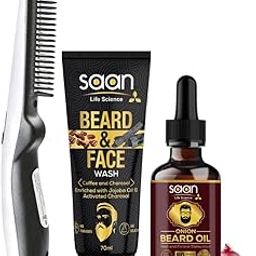 SAAN 3-in-1 Beard Straightener Kit With Onion Oil, Face Wash & Anti-Burn Straightener | Men Grooming Kit for Fast Hair Growth-38