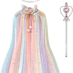 YUPPIN Princess Cape for Girls – Colorful Sequin Cloak with Crown and Wand for Birthday, Halloween, Fancy Dress & Carnival-image-99