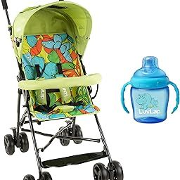 Luvlap Tutti Frutti Stroller/Buggy, Compact & Travel Friendly, for Baby/Kids, 6-36 Months (Green) & LuvLap Hippo Sipper Blue-23