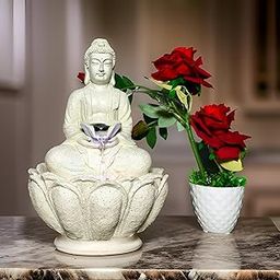 UrbCharm Buddha Water Fountain for Home, Office, Garden | Indoor Tabletop Buddha Fountain with LED Lights | Polyresin Lotus Buddha Waterfall Fountain for Living Room Decor (18x18x30cm)-picture-12