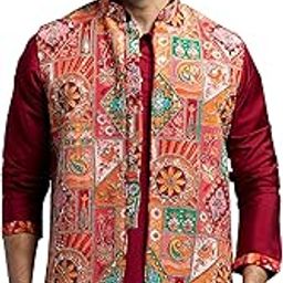 Men's Nehru Jacket | Allover Printed Embroidered Sequiend Nehru Jacket For Men.-0