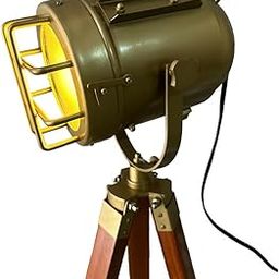 OVERSEAS MART Brass Antique Nautical Aluminum & Wood Spot Light - 44 Inch Height Metal Tripod Floor Lamp for Home & Office Decor with Holder Bulb & Wire-7