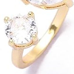 Anti Tarnish Open Pear Cut Toi-et-Moi Finger Ring for Women | Adjustable Fancy Jewellery Design | Latest Fashion Accessories for Girls | Minimal Jewelry-image-18