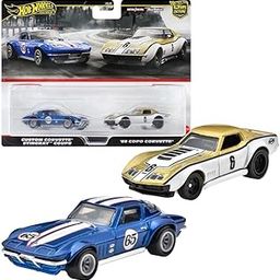 Mattel Hot Wheels HRR80 Premium 2 Pack '69 COPO Corvette/Custom Corvette Stingray Coupe Vehicle Toy Mini Car 3 Years Old Blue-image-13