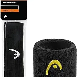 Cotton Wristband, 2.5 inch (Black, Pack of 2) & Head Head Band Tennis (Black)-picture-8