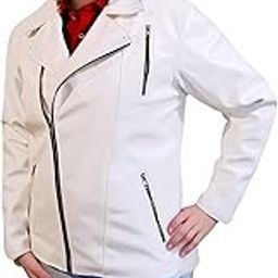 White Women's Jacket -Stylish (Vegan Leather) Motorcycle Biker Jacket for Ladies, Standard Length, Medium-11