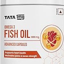 Tata 1mg Fish Oil Capsules with EPA (180mg) & DHA(120mg) for Hearth and Bone Health Skin & Hair Health, For Men/Women, No Fishy Burps,Non-GMO(Pack of 60)-0