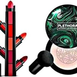 Mushroom head air cushion cc cream Moisturizing Foundation Brightening BB Cream Whitening Maquiagem foundation & 5 Step Matte Lipstick Multicolor (6 Items in the set)-3