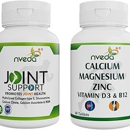 Nveda Joint Support & Calcium Combo Pack for Unisex - Contains Collagen Type 2,Glucosamine,Magnesium,Zinc,Vitamin D & B12 - for Immunity,Bone & Joint Health (60 Tablets Each Bottle), 200 grams-7