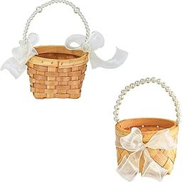 ATORSE Wedding Basket Ribbon Decorated Gift Basket Mini Basket for Home Decoration 13cm Ring Pillows & Flower Baskets-10