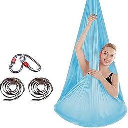 Kartfury Aerial Yoga Hammock 2.8Mx6M- Premium Aerial Silk Yoga Swing for Antigravity Yoga, Inversion Exercises - Extension Straps, Carabiners and Pose Guide Included (Light Blue)-image-99