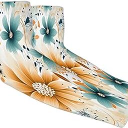 Orange Flower Pattern Men's and Women's Sunscreen Sleeves Geometric Prints Compression Arm Sleeves - UV, Tattoo Coverage-image-89