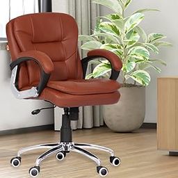 Da URBAN® Kenzo Mid Back Revolving Leatherette Ergonomic Home & Office Executive Chair with High Comfort Seating, Height Adjustable Seat & Heavy Duty Metal Base (Tan)-image-79