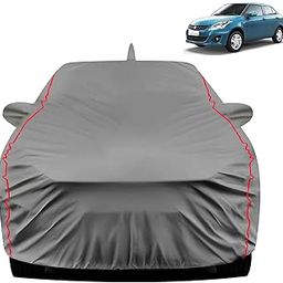 FABTEC Car Body Cover for Maruti Dzire (2012-2016) 100% Waterproof Car Cover with Mirror and Antenna Pocket with Ultra Soft Inner Cotton Lining All Weather Protection Peva Grey with Red Piping-image-4