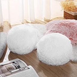 Brownmonkey 2 Pieces Round Plush Ball Throw Pillow Soft Circle Decorative Spherical Fuzzy Pillows 10 Inch for Bedroom Living Room Office School Couch Chair Bed Decorations (White, 12x12)-picture-10