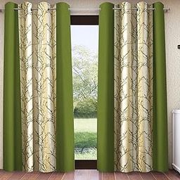 Home Sizzler 2 Pieces Branch Bliss Grommet Eyelet Polyester Window Curtains - 5 Feet, Green-image-78