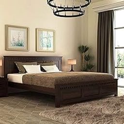 MAYOOR ART Solid Sheesham Wood King Size Bed Without Storage Bed for Bedroom Solid Wooden Furniture Beds for Home Living Room | Walnut Finish-image-64