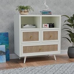 HavenzHome Solid Sheesham Wood Deco Paint Baby Dresser, Side Board Cebinet, One Big Drawer and Two Small Drawer, Two Sheleves with Storage Suitable for Clothes, Toys, Books (White)-image-65