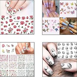 Multi Color Charm Butterfly Nailart Stickers, Self Adhesive with Manicure for Women Water Transfer Stickers Flower Stickers Nailart Valentine Wraps - (Set of 3)- 555-image-114