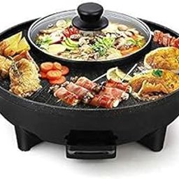 Delavala Smokeless Double Layer Household Electric Baking Pan, 2 in 1 Multifunctional Nonstick Electric BBQ Raclette Hotpot, Glass Lid with Grill Pan, Indoor and Outdoor use-11