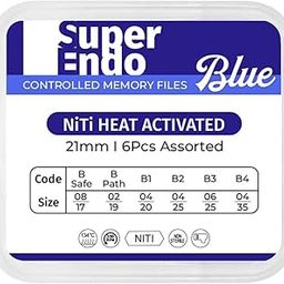 SuperEndo Blue Files 21mm Assorted (Pack of 6) | Ni-Ti Heat Activated | Flexible | Efficient | Smoother & Safer Canal Preparation-50