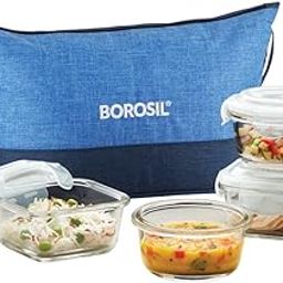 Borosil Prime Daisy Glass Lunch Box Microwave Safe Office Tiffin (320 ml Sq, 240 ml Round, Transparent) -Set of 4-picture-3