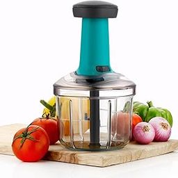 Manual Hand Press Push Chopper with 6 Blades for Effortless Chopping Vegetables & Fruits (Assorted, 650 ml, Plastic),-6