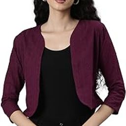 Solid Shrug top for Women | Cropped Length with 3/4 Sleeves | Cotton lace-image-82