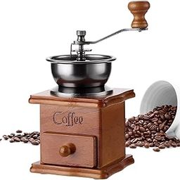Tetpino Manual Coffee Grinder, Vintage Hand Crank Coffee Grinder with Adjustable Grind Selector, Cast Iron Burr Mill Coffee Bean Grinder, Wooden Base and Drawer, Portable Roller Grain Mill for Home-picture-12