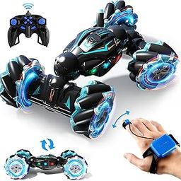 Deejoy RC Stunt Car, 2.4GHz 4WD Remote Control Gesture Sensor Toy , Double Sided Rotating Off Road Vehicle 360° Flips with Lights Music, for Boys & Girls Birthday (blue)-23