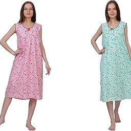 Woman's Long Short Combo Cotton Nighty-picture-35