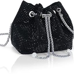 Rhinestone Bucket Bag Mini Evening Handbags Crystal Clutch For Women Drawstring Crossbody Sling Bags with Chain Stylish Potli Bags Ladies Glitter Purse Wallet for Party Wedding Bling-image-18