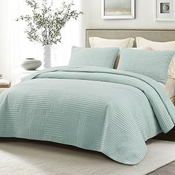 Whale Flotilla Ultra Soft King Quilt Bedding Set, Lightweight Summer Aqua Blue Quilts Bedspreads Oversized, Ultrasonic Geometric Coverlet Bed Cover for All Seasons (1 Quilt, 2 Pillow Shams)-image-42