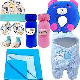 First Kick New Born Baby Gift Set Combo Pack for Baby Boys and Baby Girls Pack of 8 Pcs Unicorn Blue-image-94