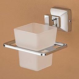 Wall Mounted Brush Holder for Bathroom | Stainless Steel Tooth Brush Holder/ABS Tumbler Holder Frosted Glass Bathroom Brush Stand with Cover | Wash Basin Accessory-image-12