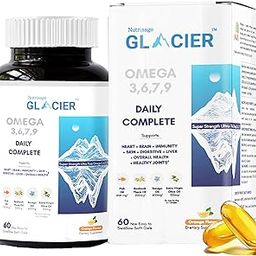 Nutrisage Glacier Daily Complete Omega 3,6,7,9-2020 mg Fish Oil, Seabuckthorn, Borage & Olive Oil & Vitamin D - Full Spectrum of Omega for Complete Health - 60 Enteric Coated Soft Gels- Pack 1-20