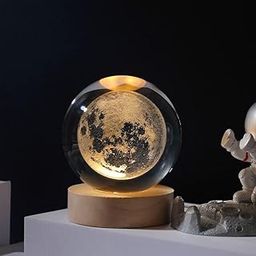 Bluwings Small 3D Crystal Ball Night lamp LED Decoration Table Light with Wooden Stand and USB Cable (Moon)-image-71