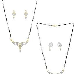 Studio Set Of Two Gold Plated American Diamond Mangalsutra & Earrings For Women-image-36
