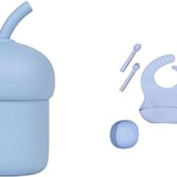 Tudd Mini Sip | Spill-Proof Silicone Straw Cup for Kids | Blue with Tiny Tots Tableware Treats | Complete Baby Feeding Set | Blue-image-50