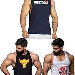 Sleeveless Gym Regular Fit Vest For Men Set Of 3-L Multicolour-5