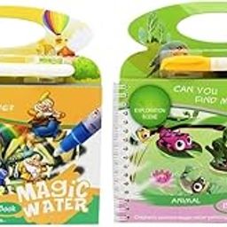 MUREN® Pack of 2 Magic Water Book for Kids 2-6 years | Coloring Reusable Coloring Book | Self Drying Water Pen-Random design-image-20